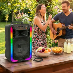 Parlante Luces Led Y Micrófono Negro